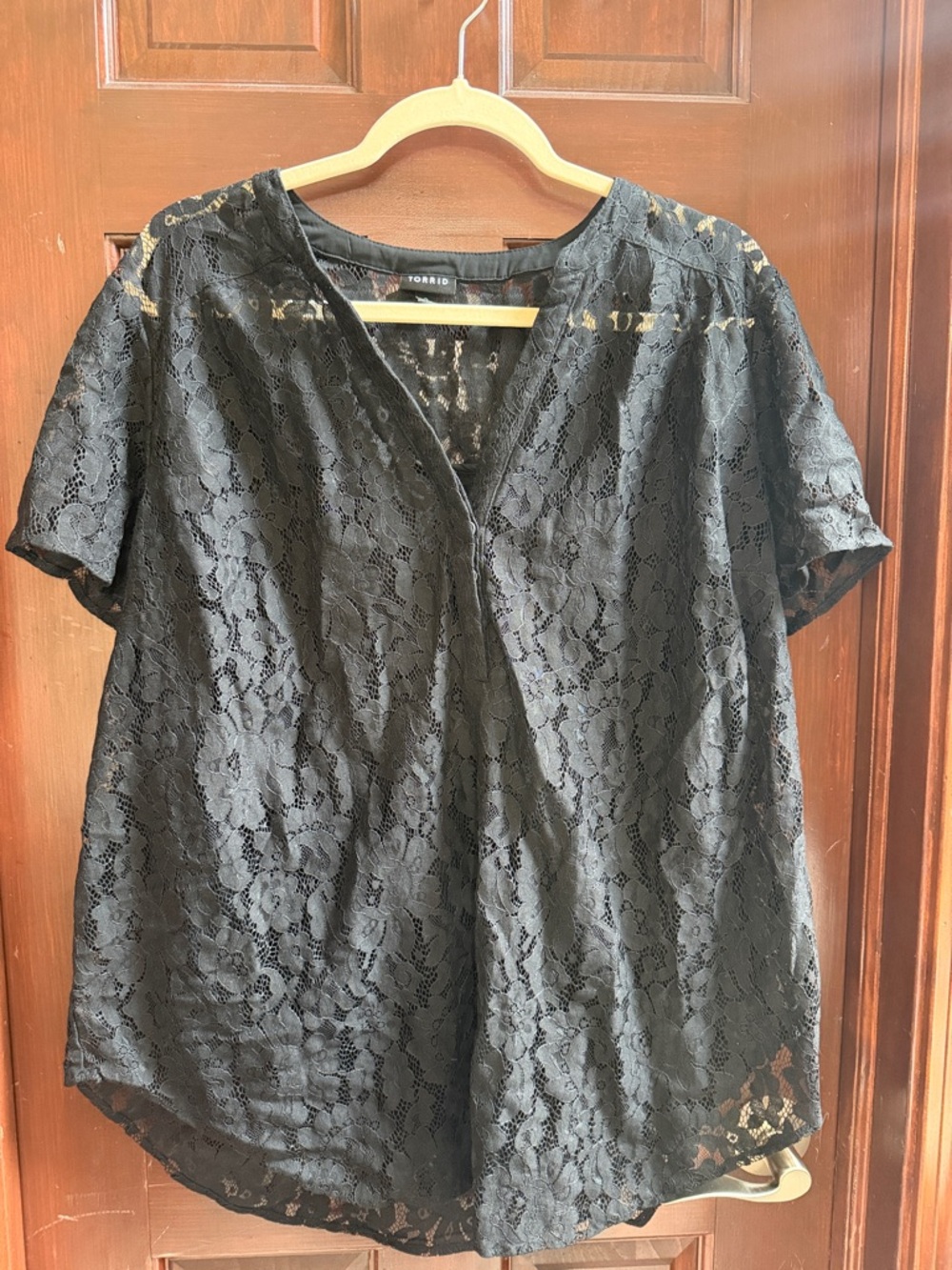 torrid Black Lace Short Sleeve V-Neck Blouse